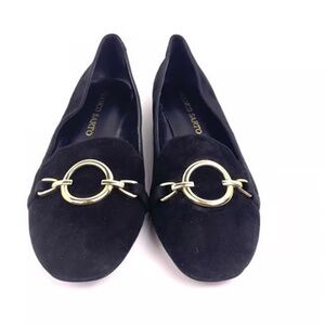 Franco Sarto Black Flats with Gold Chain Detail